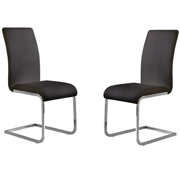 Armen Living Amanda Modern Vinyl & Metal Dining Chair in Black (Set of 2)