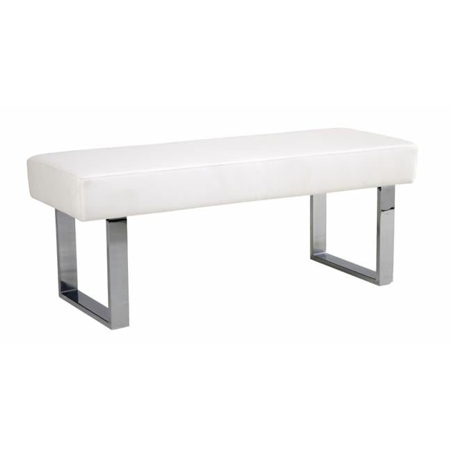 Modern White 48" Faux Leather Bench with Chrome Metal Frame