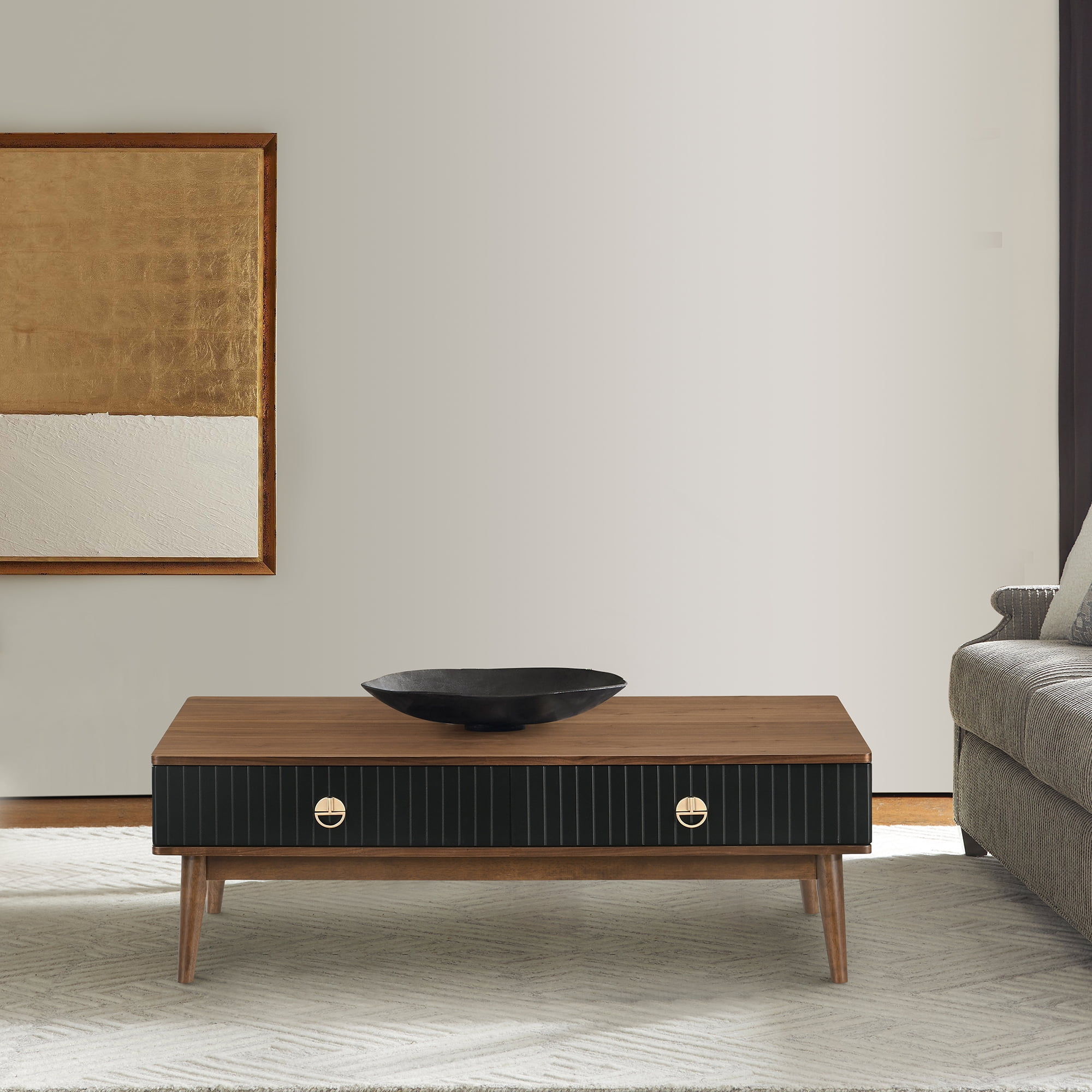 Armen Living Amigo Modern Veneer Wood Coffee Table in Black/Walnut