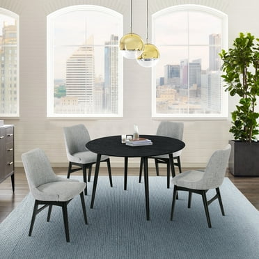 Armen Living Arcadia and Azalea 48" Round Grey and Black Wood 5 Piece Dining Set