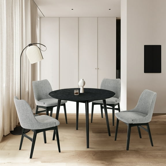 Armen Living Arcadia and Azalea 42" Round Grey and Black Wood 5 Piece Dining Set