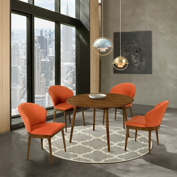 Arcadia and Juno 48" Round Orange and Walnut Wood 5 Piece Dining Set