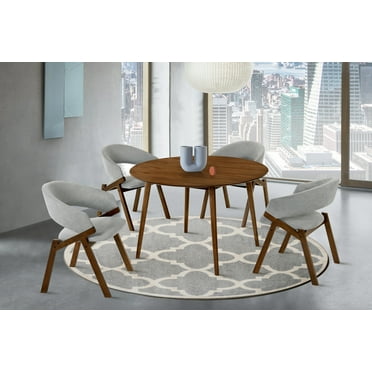 Armen Living Arcadia and Talulah 5-Piece Modern Fabric Dining Set in Gray/Walnut