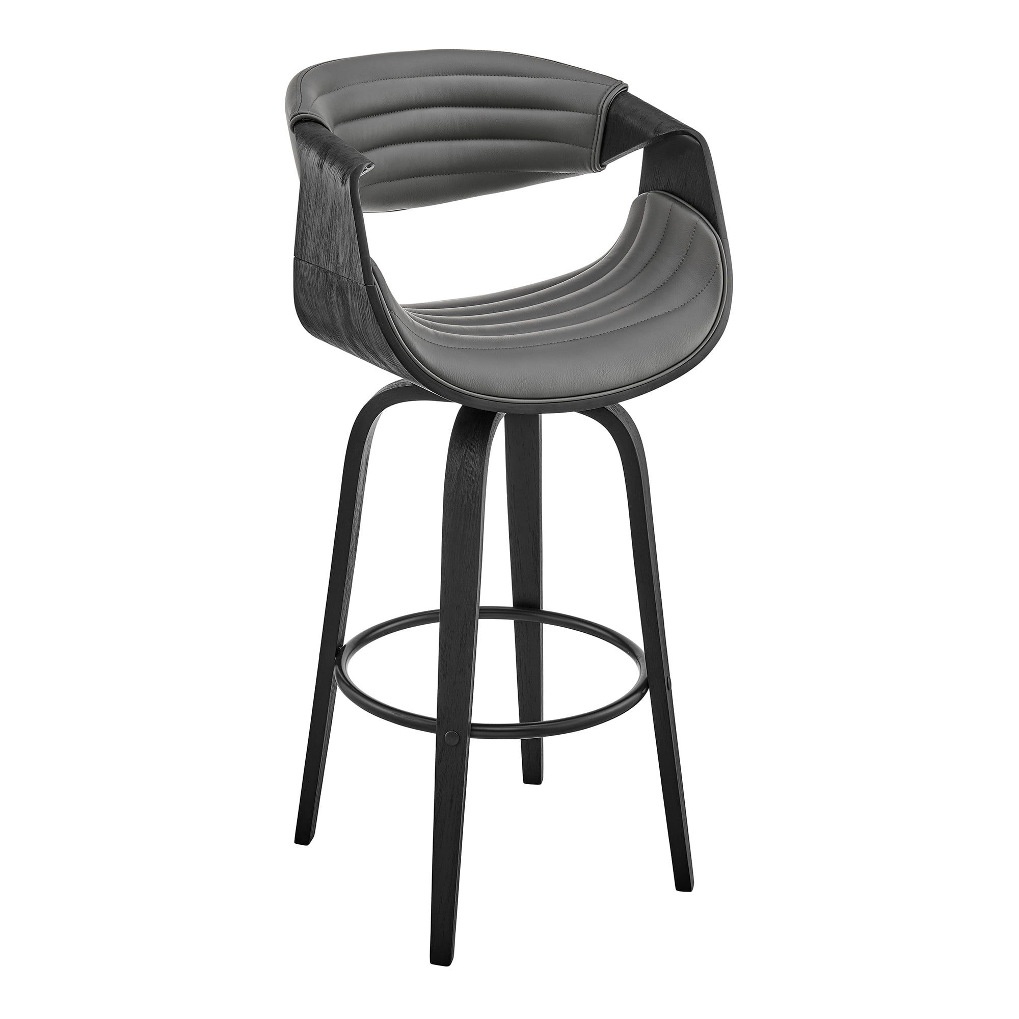 Arya Contemporary 26" Gray Leather and Black Wood Swivel Chair