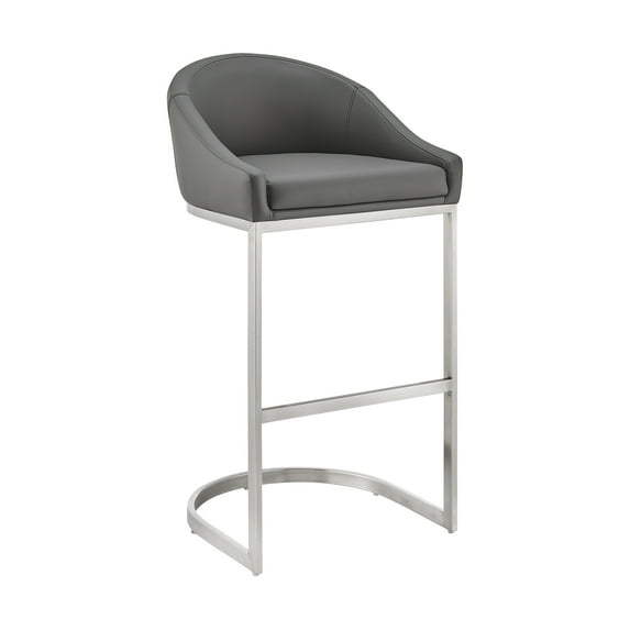 Armen Living AtherikCounter Stool in Brushed Stainless Steel with Gray Faux Leather