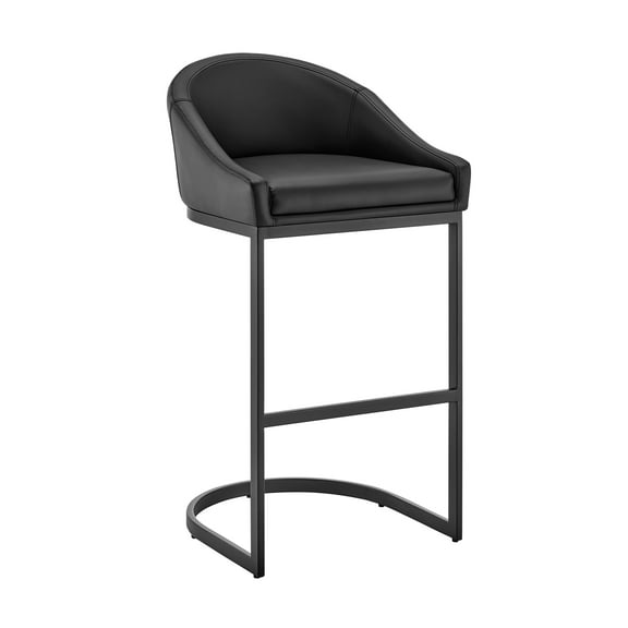 Armen Living Atherik 28" Metal & Faux Leather Bar Stool in Black