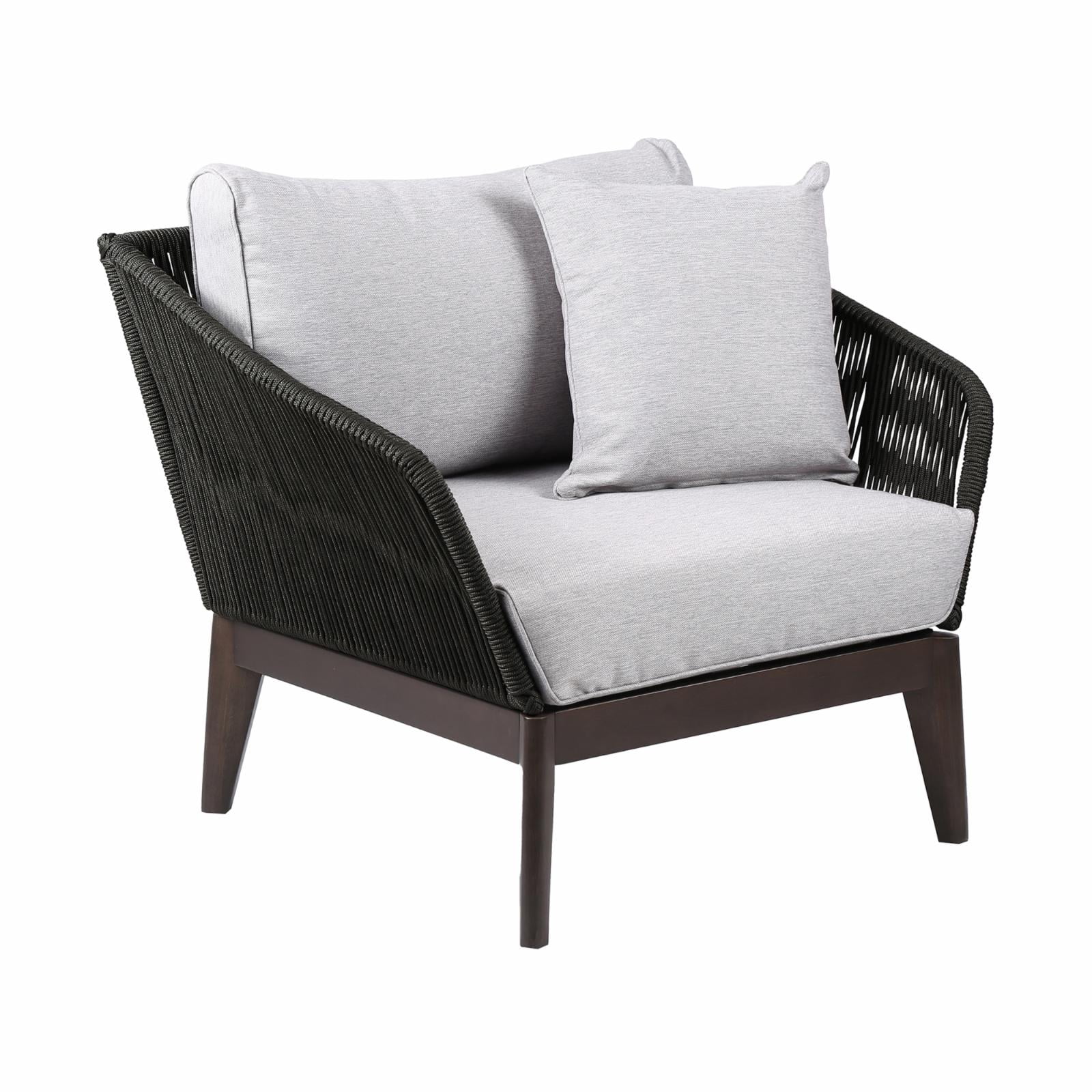 Athos Dark Eucalyptus and Charcoal Rope Outdoor Lounge Chair with Gray Cushions
