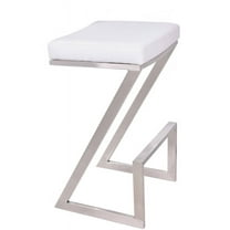 Armen Living Atlantis Backless Barstool, Brushed Stainless Steel Finish with PU Upholstery