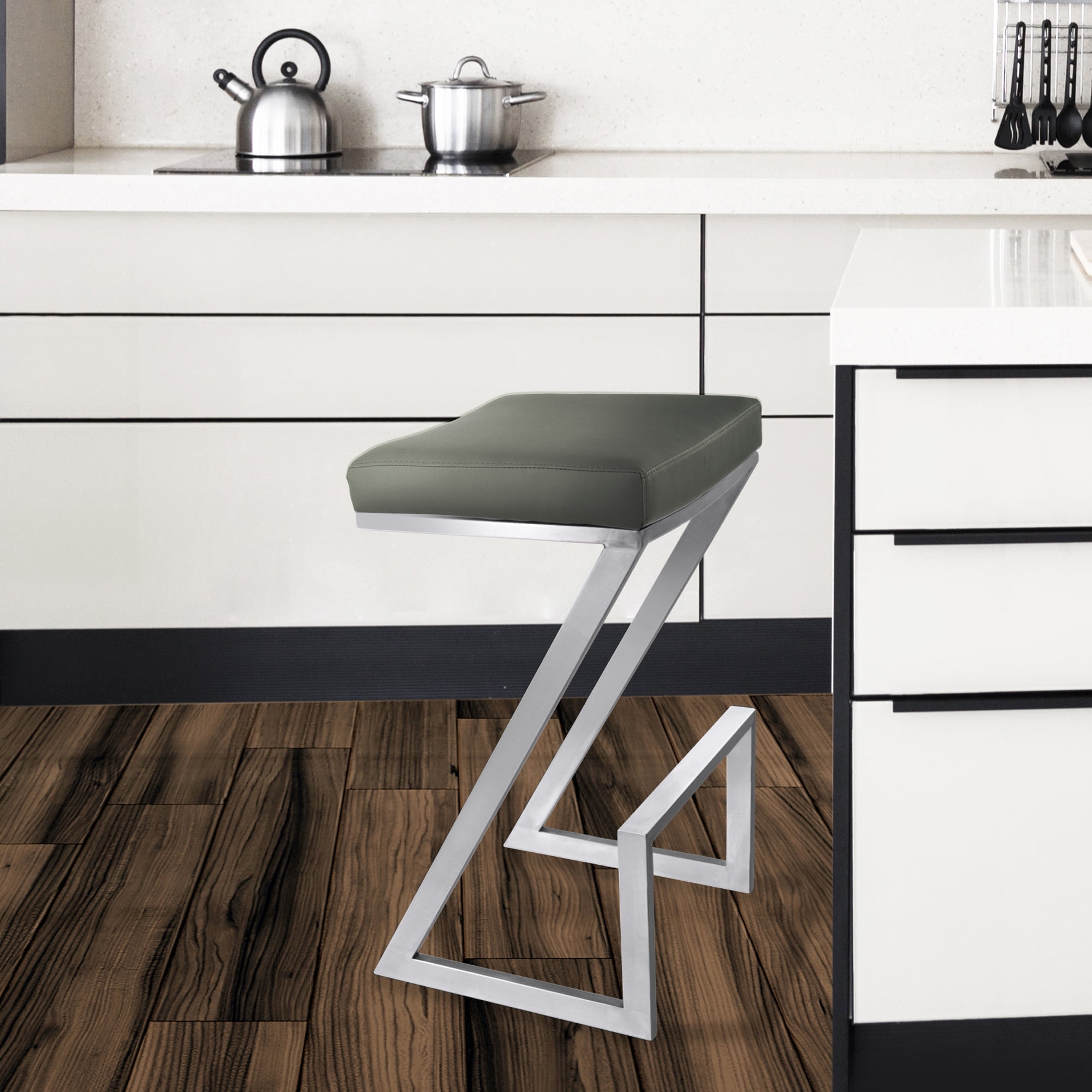 Contemporary Gray Leatherette 26" Backless Counter Stool