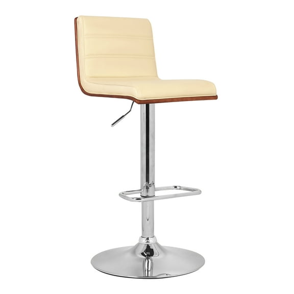Armen Living Aubrey Barstool Chrome Base Finish with PU Upholstery and Walnut Back