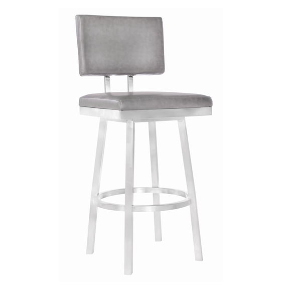 Armen Living Balboa 26" Faux Leather Swivel Counter Stool in Gray and Silver