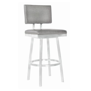 Armen Living Balboa 26" Faux Leather Swivel Counter Stool in Gray and Silver