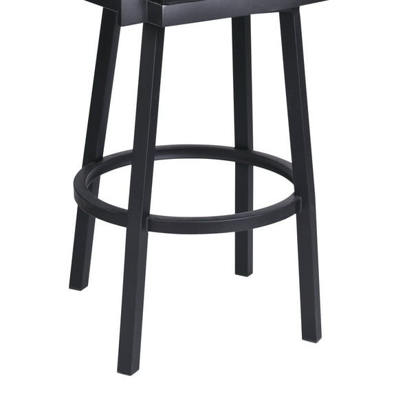 Armen Living Balboa 30 Bar Height Barstool with Arms in Black Powder Coated Finish and Vintage Black Faux Leather