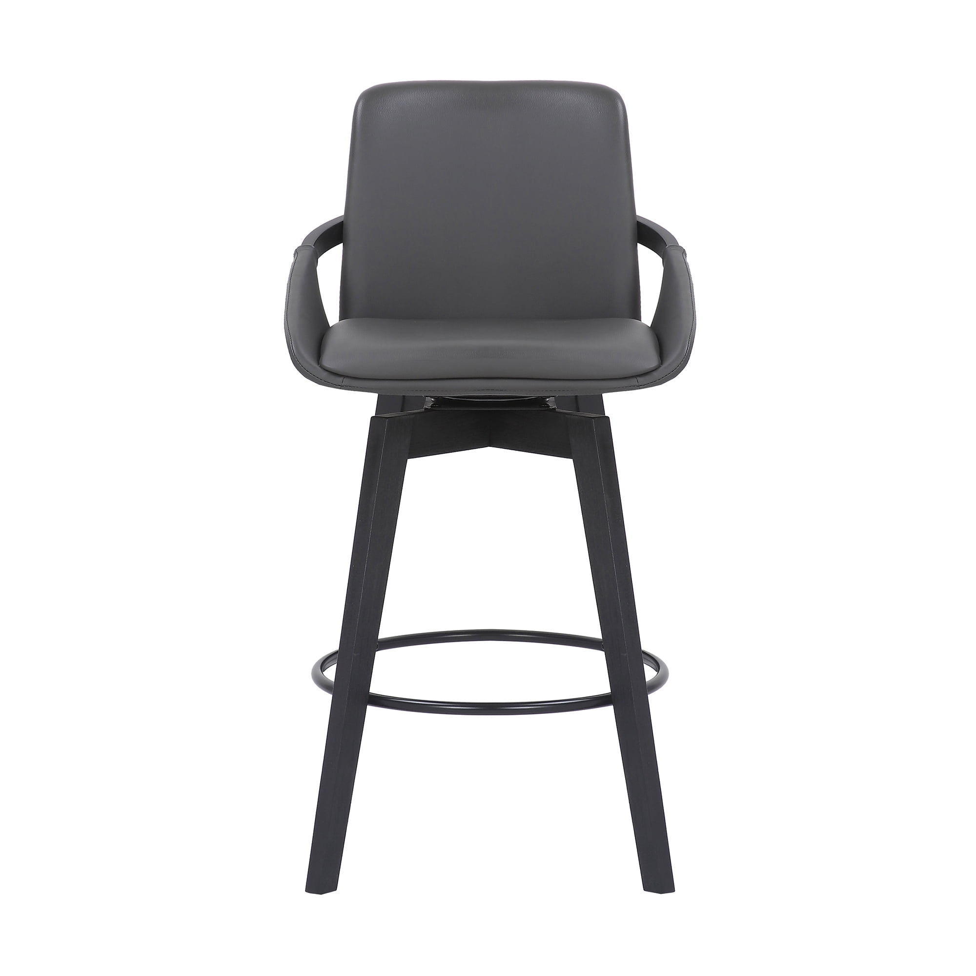 26" Gray Faux Leather and Black Wood Swivel Bar Stool