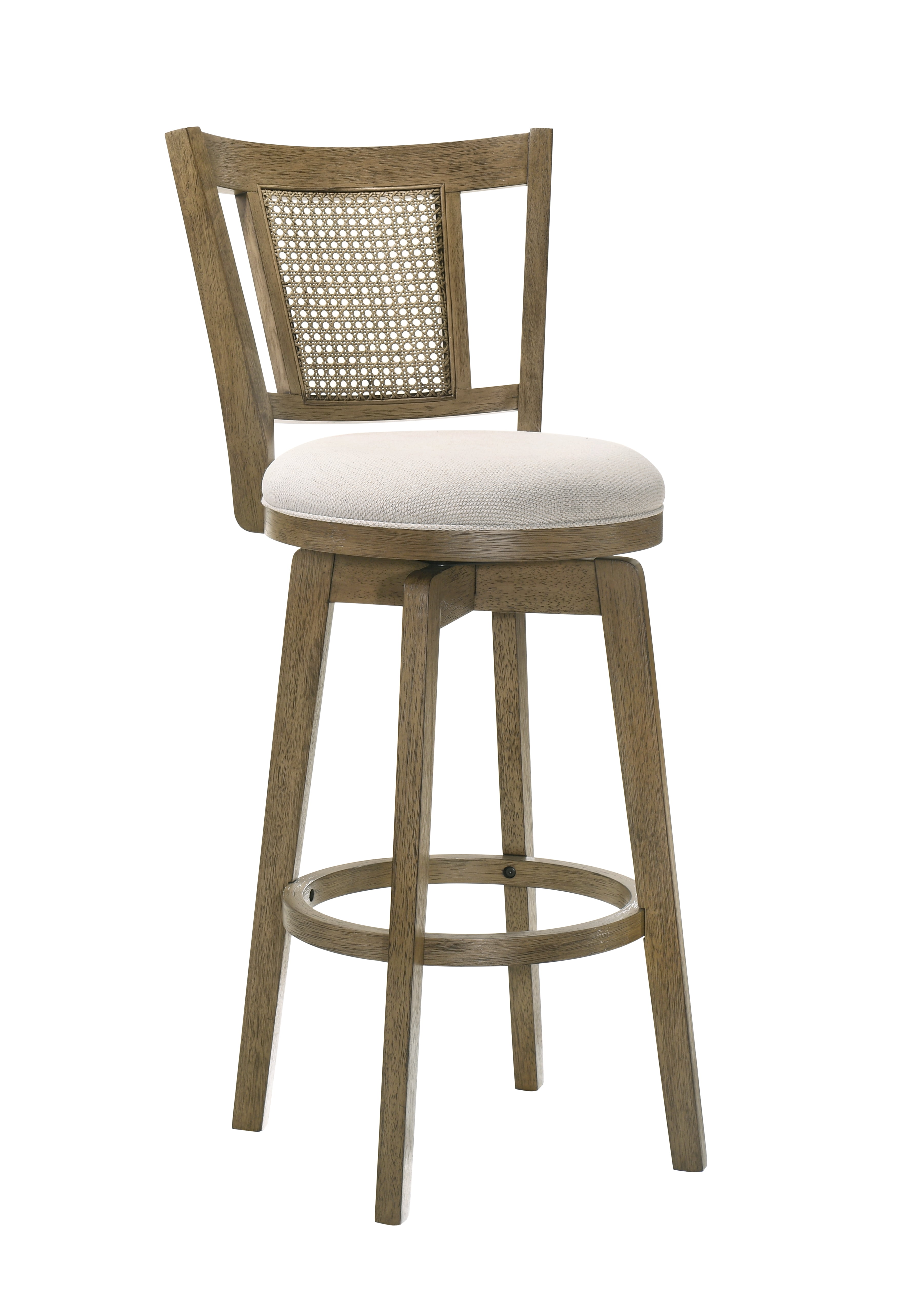 Armen living Isla 26 in. Putty Brown Counter Height Rubberwood Swivel Barstool with Cream Fabric Seat