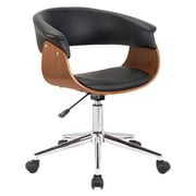 Armen Living Bellevue Faux Leather Swivel Office Chair in Black/Walnut