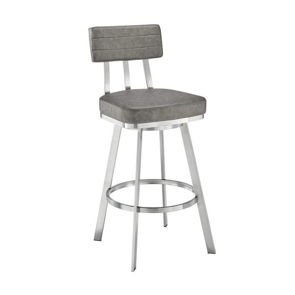 Armen Living Benjamin 30" Swivel Stainless Steel Bar Stool in Gray