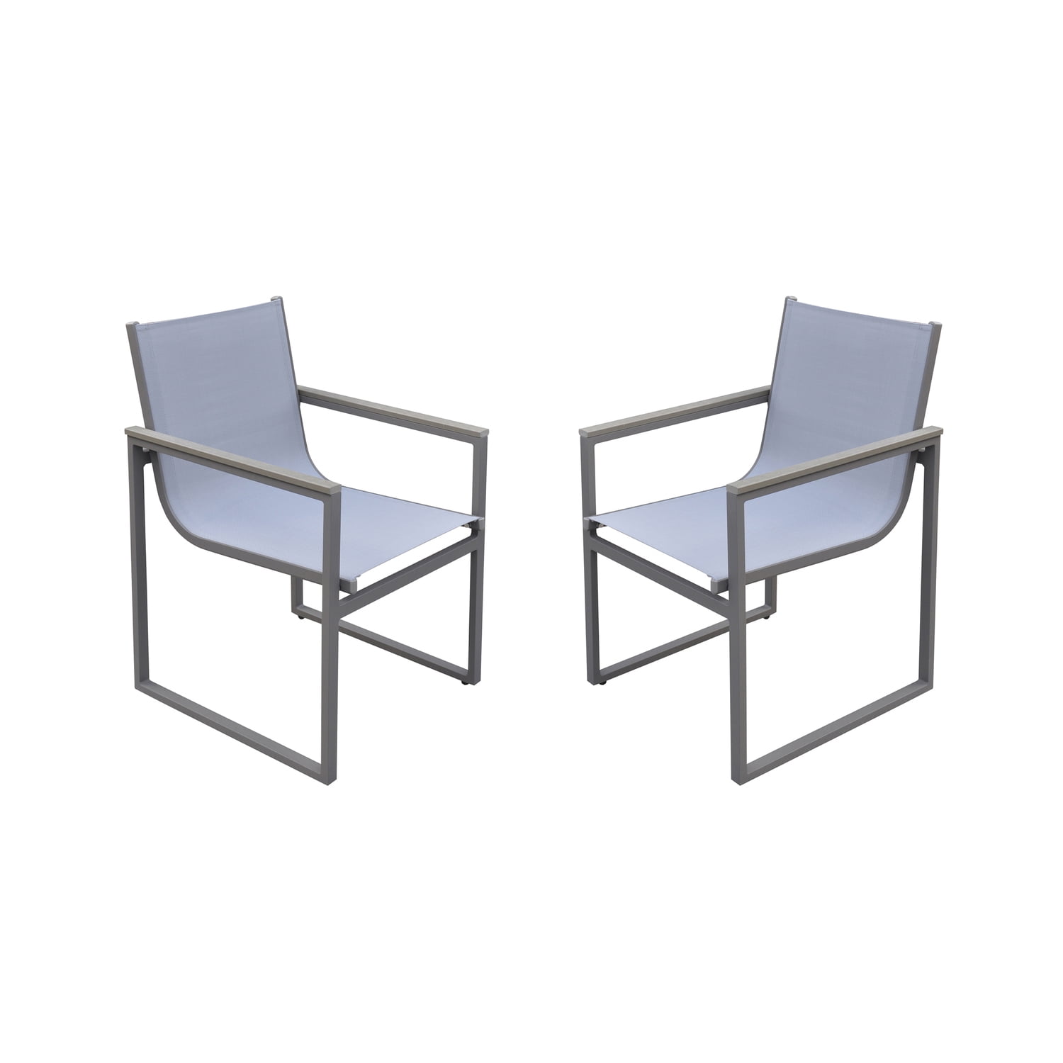 Gray Aluminum Outdoor Dining Chairs with Cushions - Set of 2