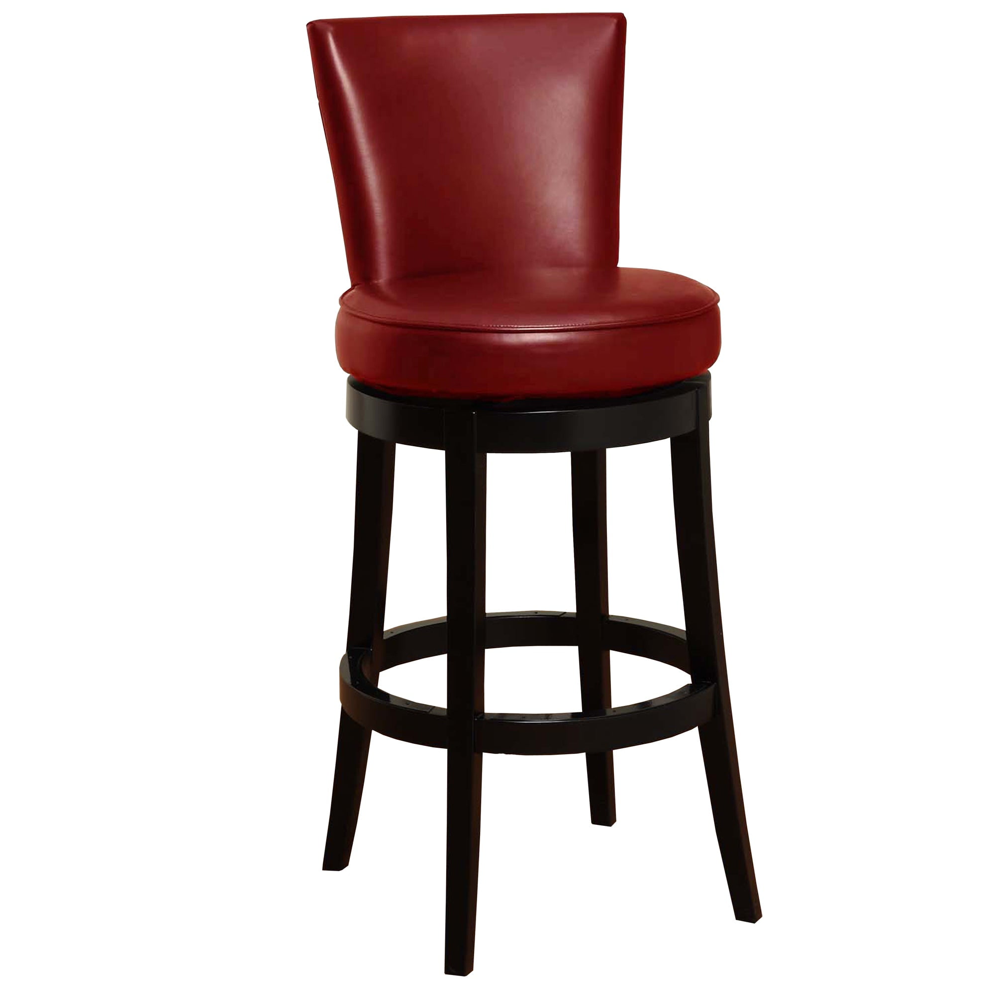 Transitional Saddle-Style 43" Red Leather Swivel Bar Stool