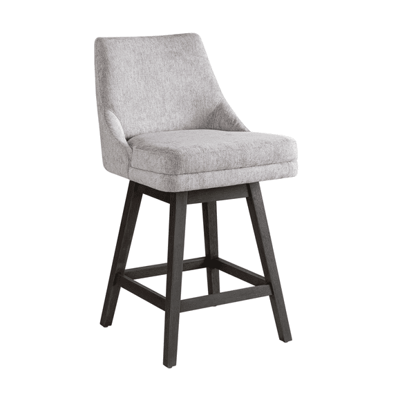 Armen Living Branson Gray Solid Wood Upholstered 26" Counter Height Swivel Barstool with Gray Fabric Seat