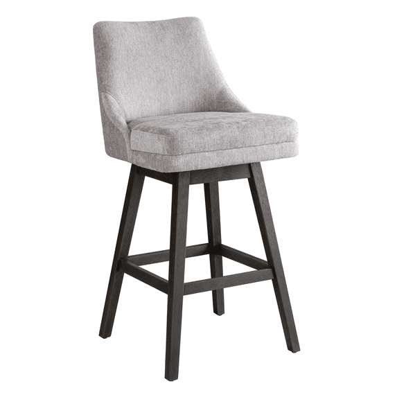 Armen Living Branson Gray Solid Wood Upholstered 30" Bar Height Swivel Barstool with Gray Fabric Seat