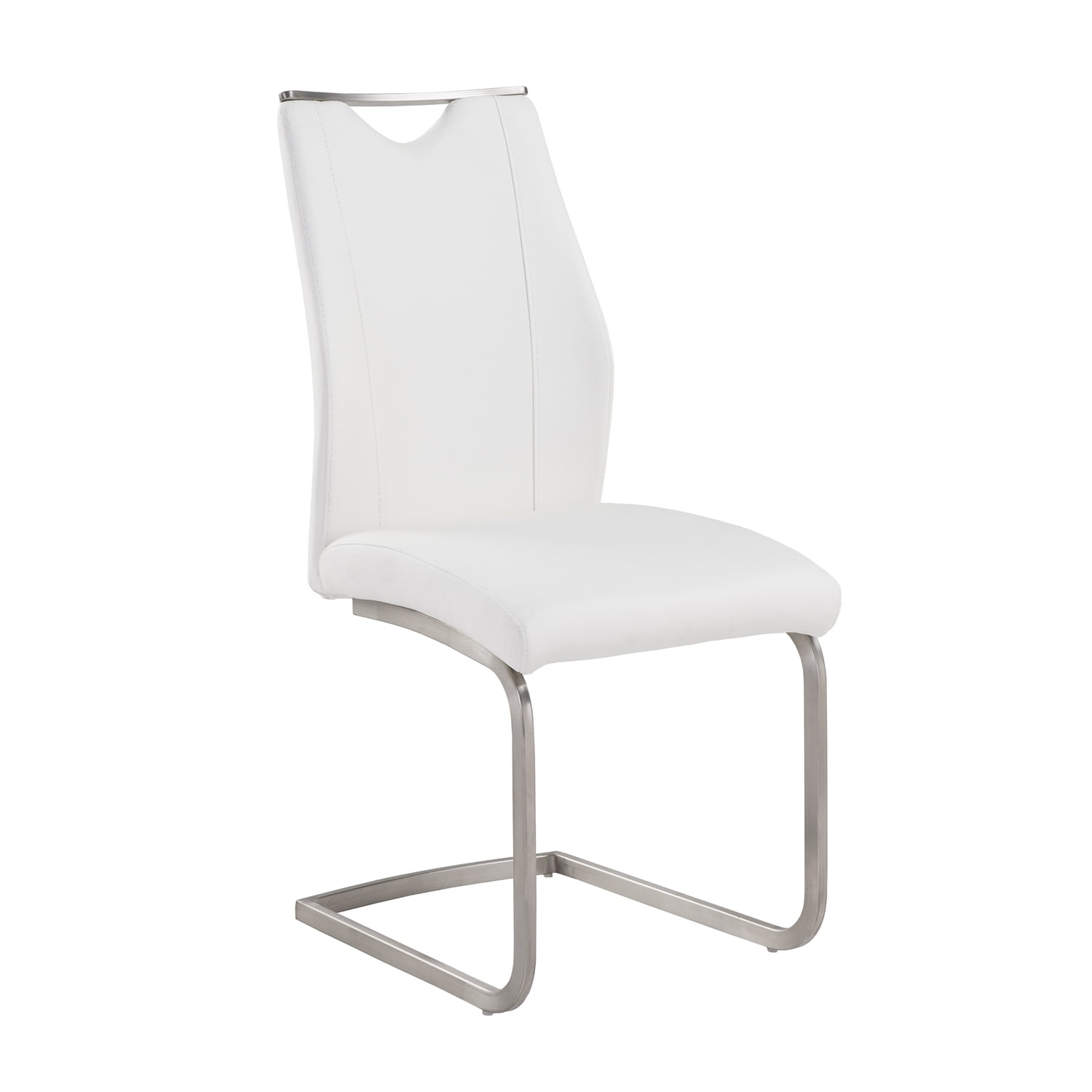 Sleek White Faux Leather & Stainless Steel Side Chair