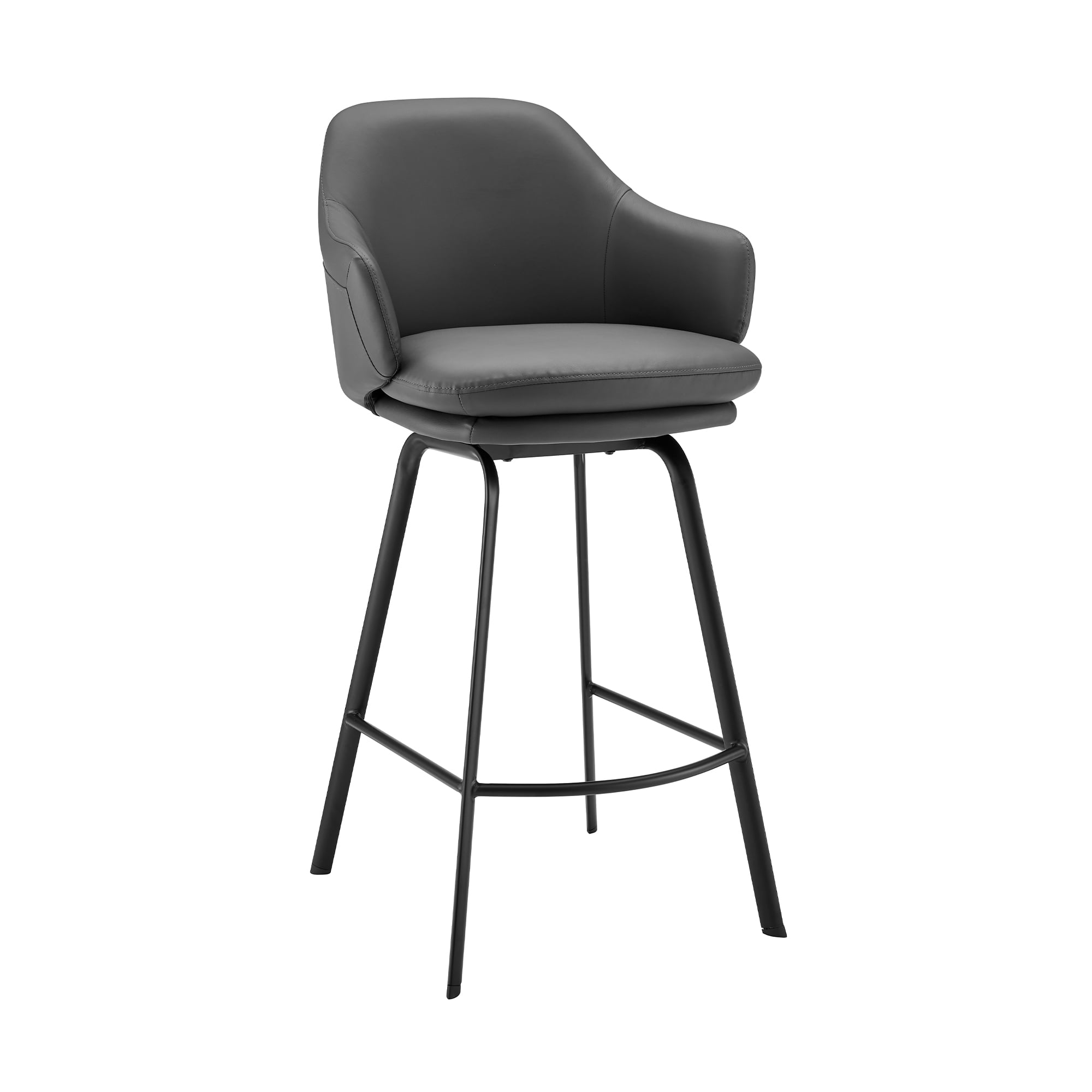 26" Gray Faux Leather and Black Metal Swivel Counter Stool