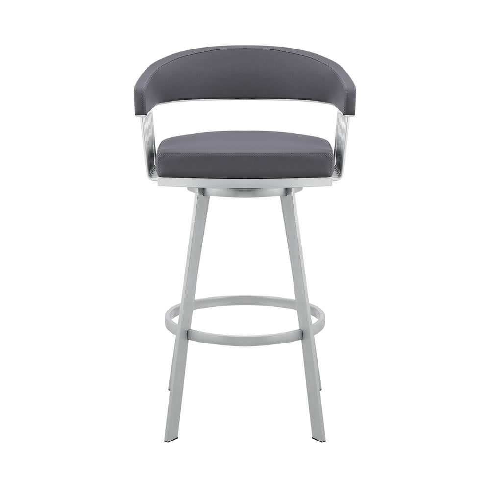 Gray Faux Leather and Silver Metal Swivel Bar Stool