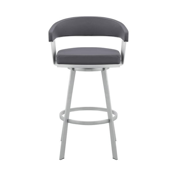 Armen Living Bronson 29" Slate Grey Faux Leather and Silver Metal Bar Stool