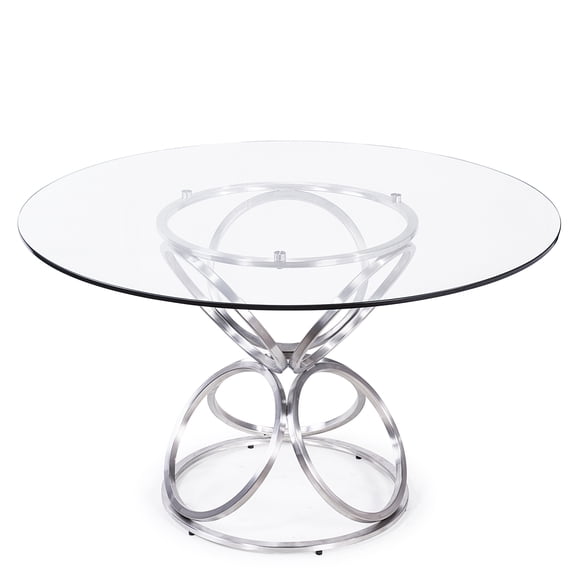 Armen Living Brooke 48" Round Glass Dining Table in Stainless Steel