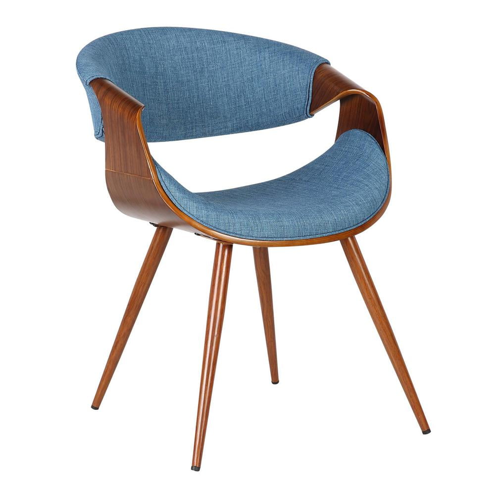 Mid-Century Modern Upholstered Blue Wood Side Chair
