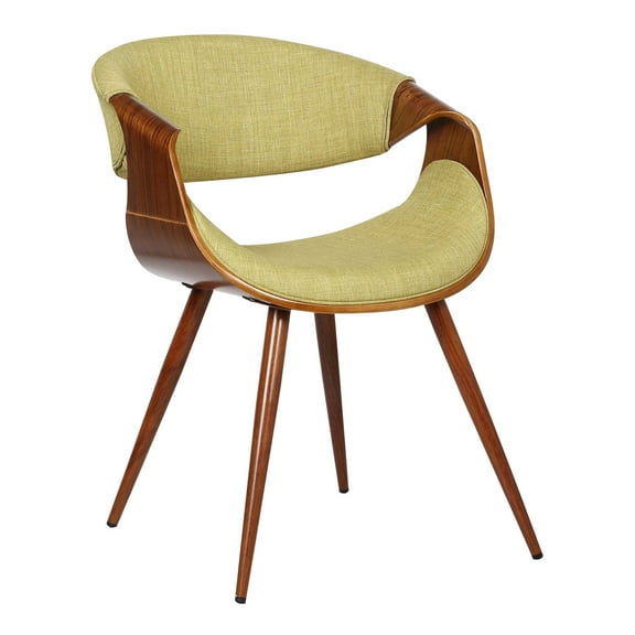 Armen Living Butterfly Mid-Century Modern Dining Chair in Walnut Finish and Green Fabric