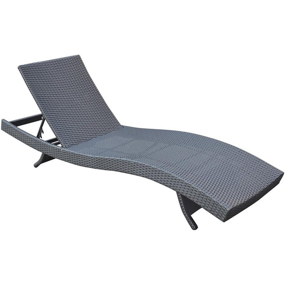 Contemporary Black HDPE Wicker Adjustable Chaise Lounge, 78"
