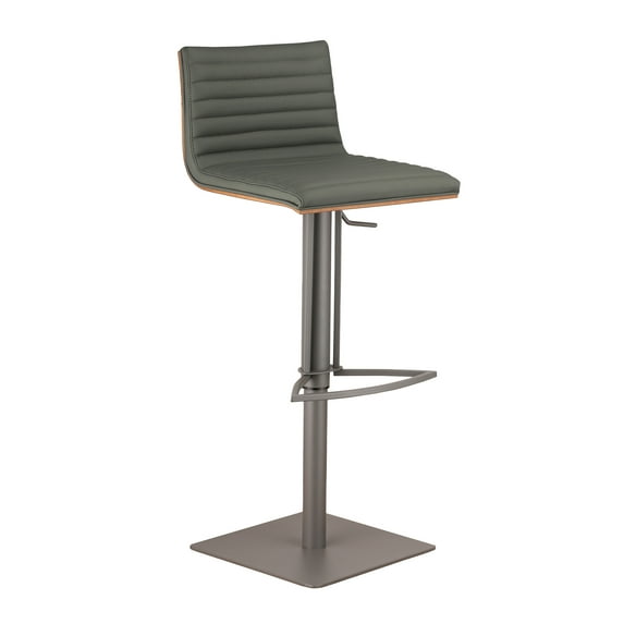 Armen Living Cafe Adjustable Gray Metal Barstool, Gray with Walnut Back
