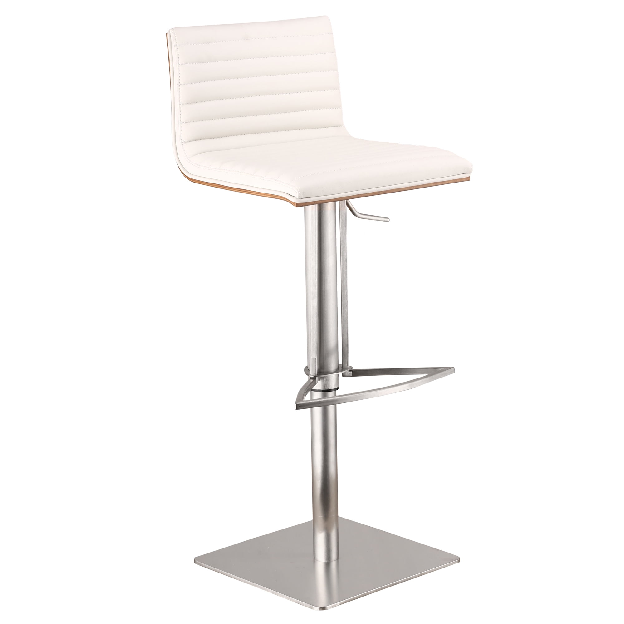 Contemporary White Faux Leather & Walnut Swivel Barstool