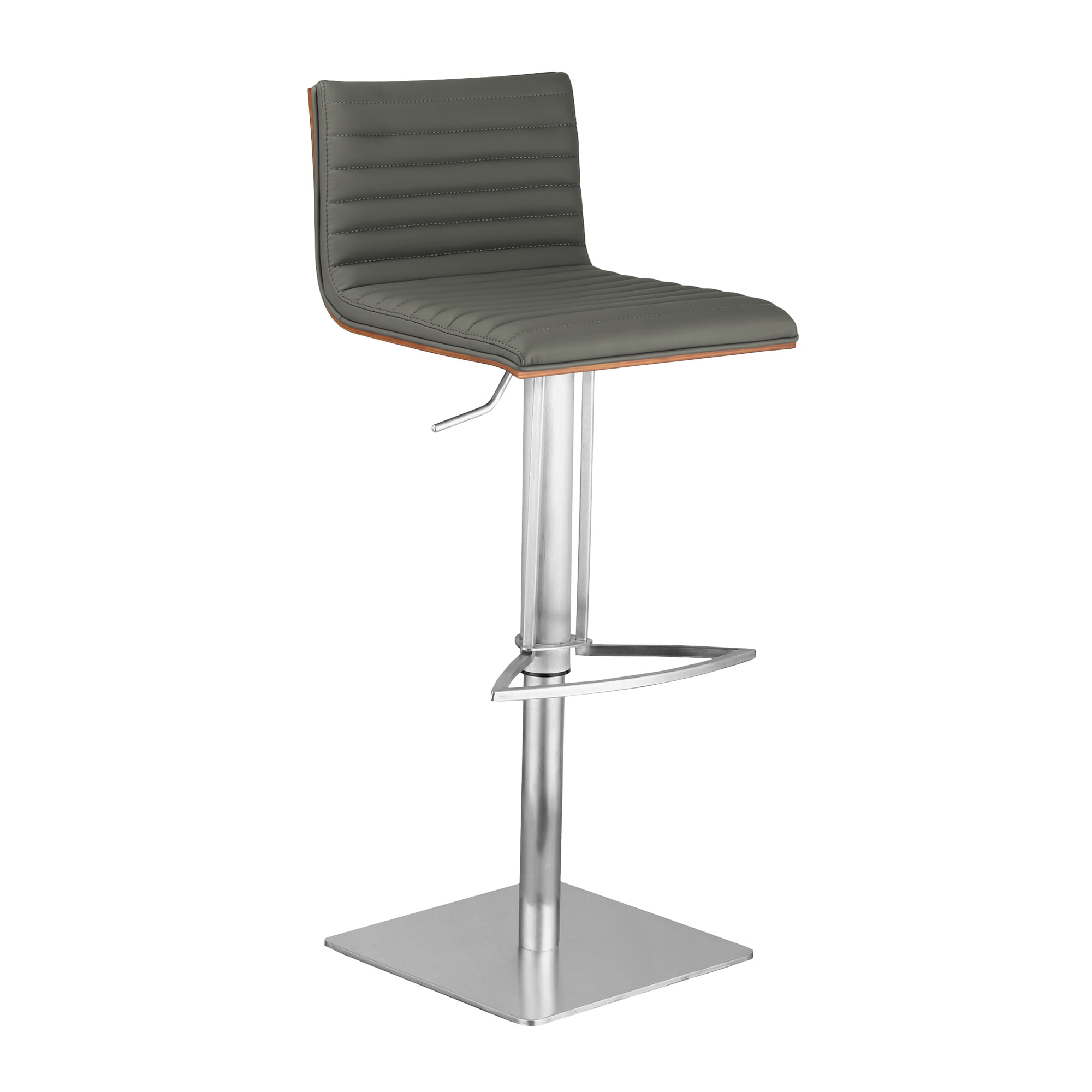 Contemporary 32" Gray Faux Leather & Walnut Swivel Bar Stool
