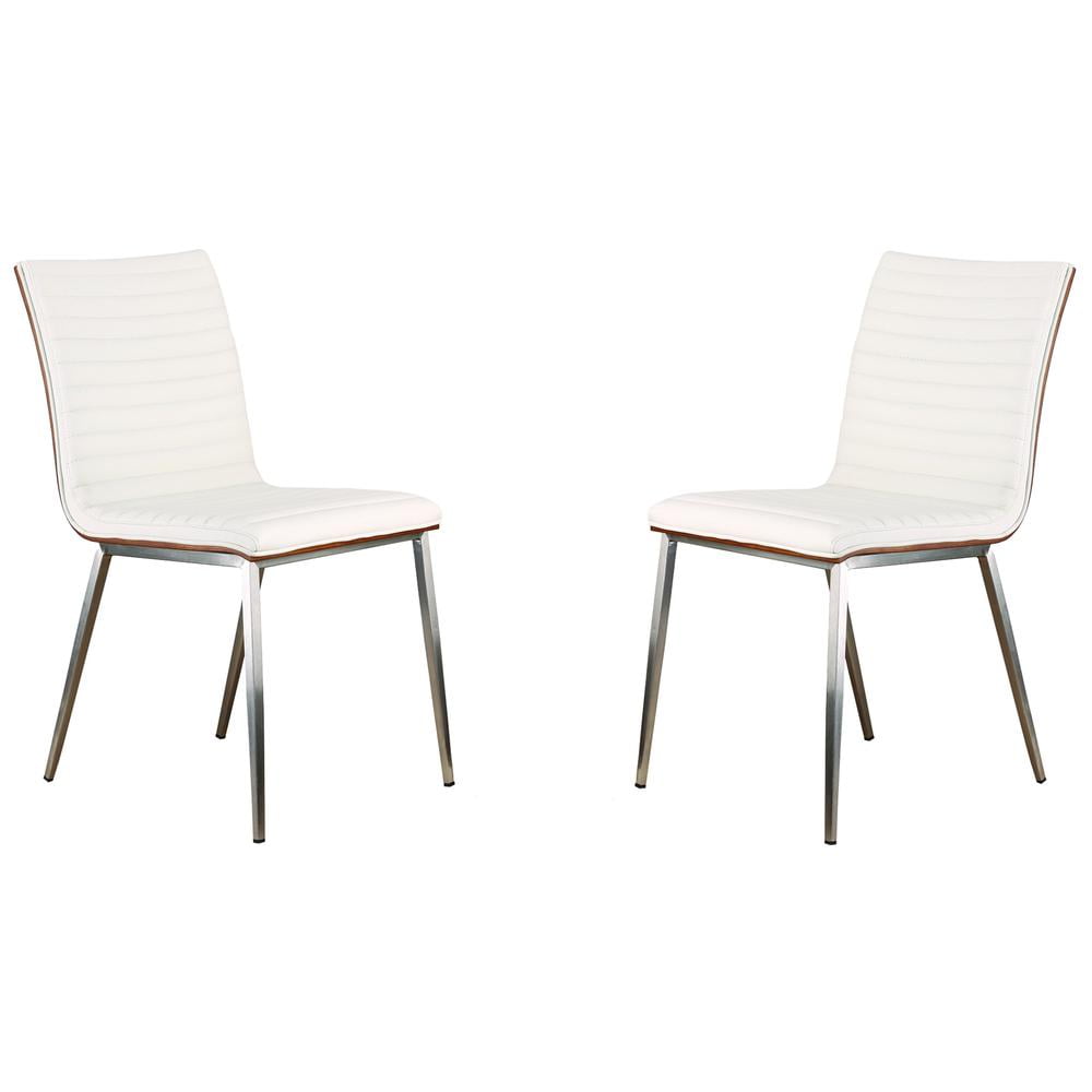 White Faux Leather and Stainless Steel Dining Chair Set