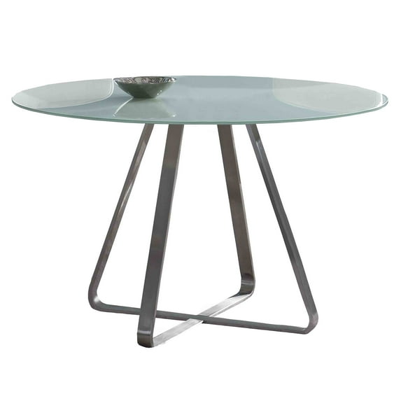 Armen Living Cameo Modern Dining Table In Stainless Steel And Painted Glass-Color:White
