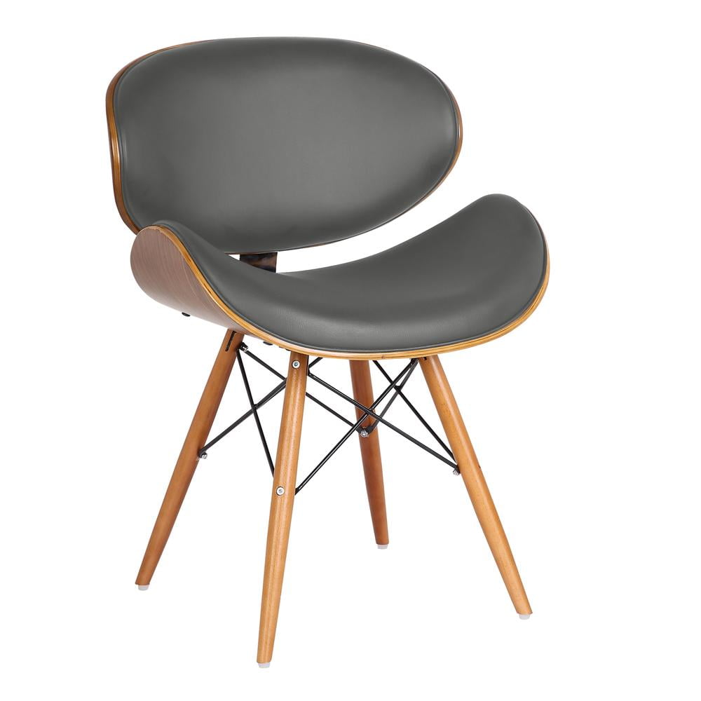 Walnut Wood and Gray Faux Leather Upholstered Side Chair