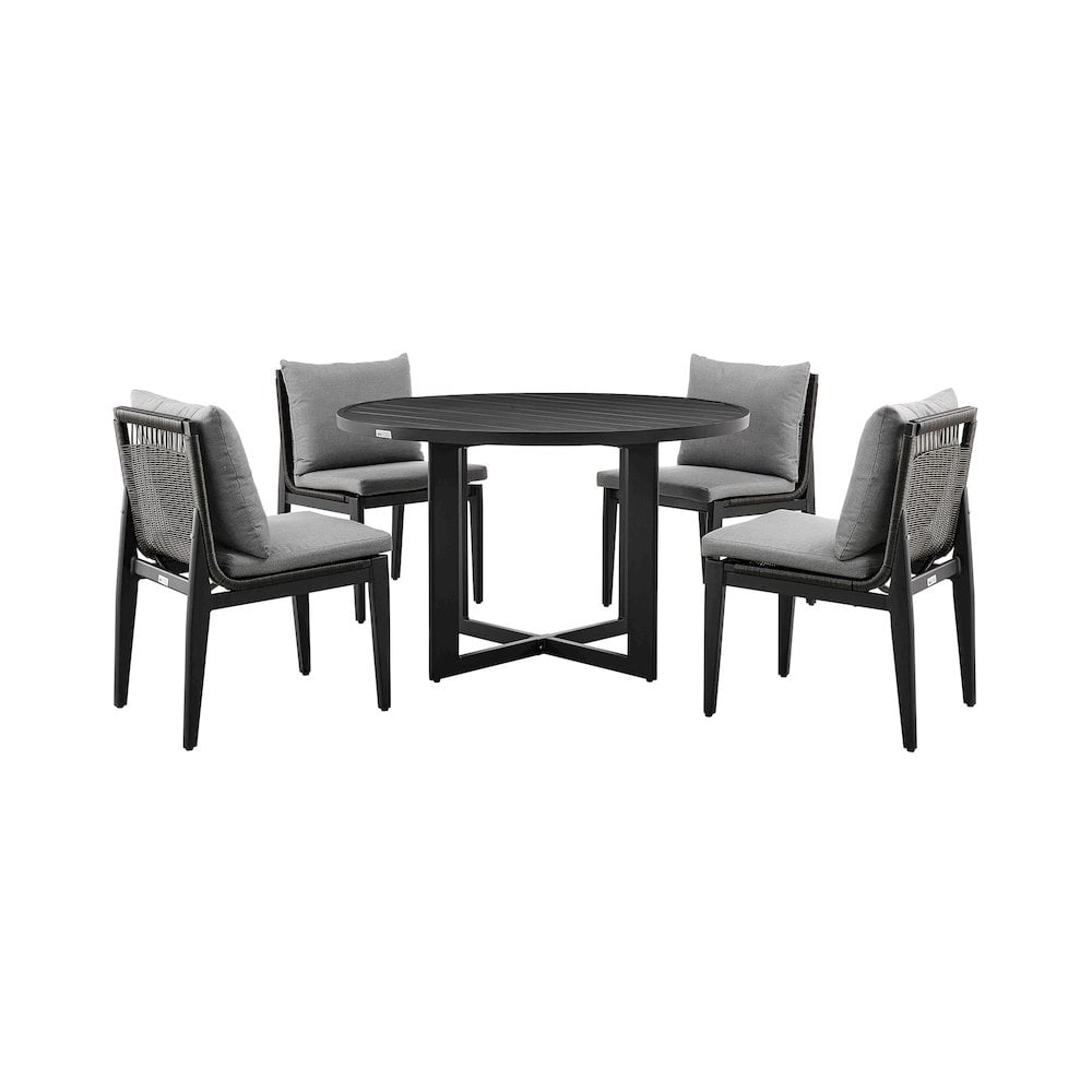 Cayman Black Aluminum 5-Piece Outdoor Dining Set with Grey Cushions