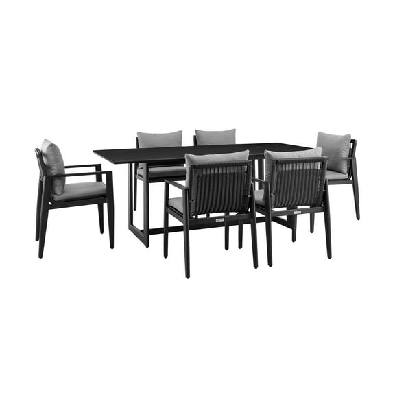 Armen Living Cayman Patio 7-Piece Dining Table Set With Black SETODCA7BLGRY