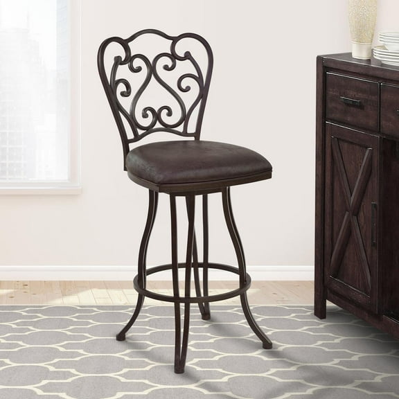 Armen Living Celeste 26" Fabric & Iron Counter Stool in Auburn Bay/Espresso
