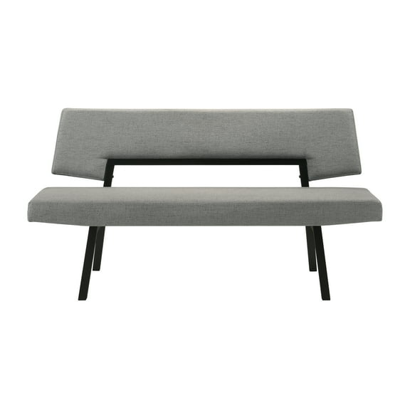 Channell Wood Dining Bench in Black Finish with Charcoal Fabric