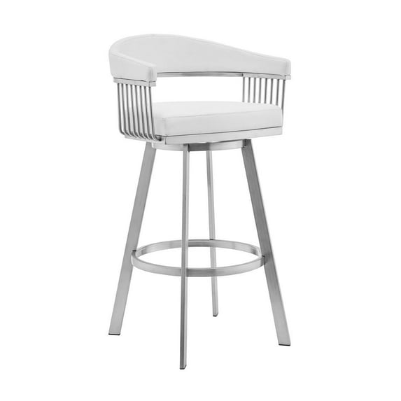 Chelsea 25" Swivel Counter Stool with Brushed Stainless Steel and White Faux Leather
