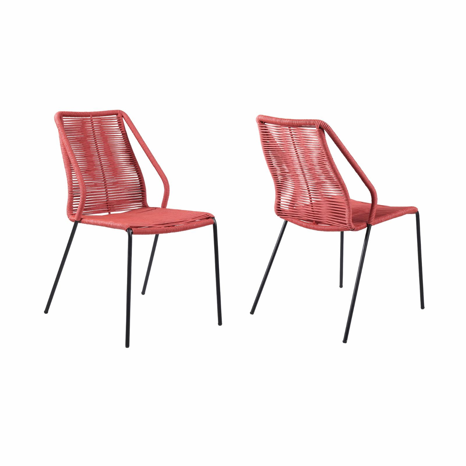 Brick Red Rope and Steel Mid-Century Modern Side Chairs, Set of 2
