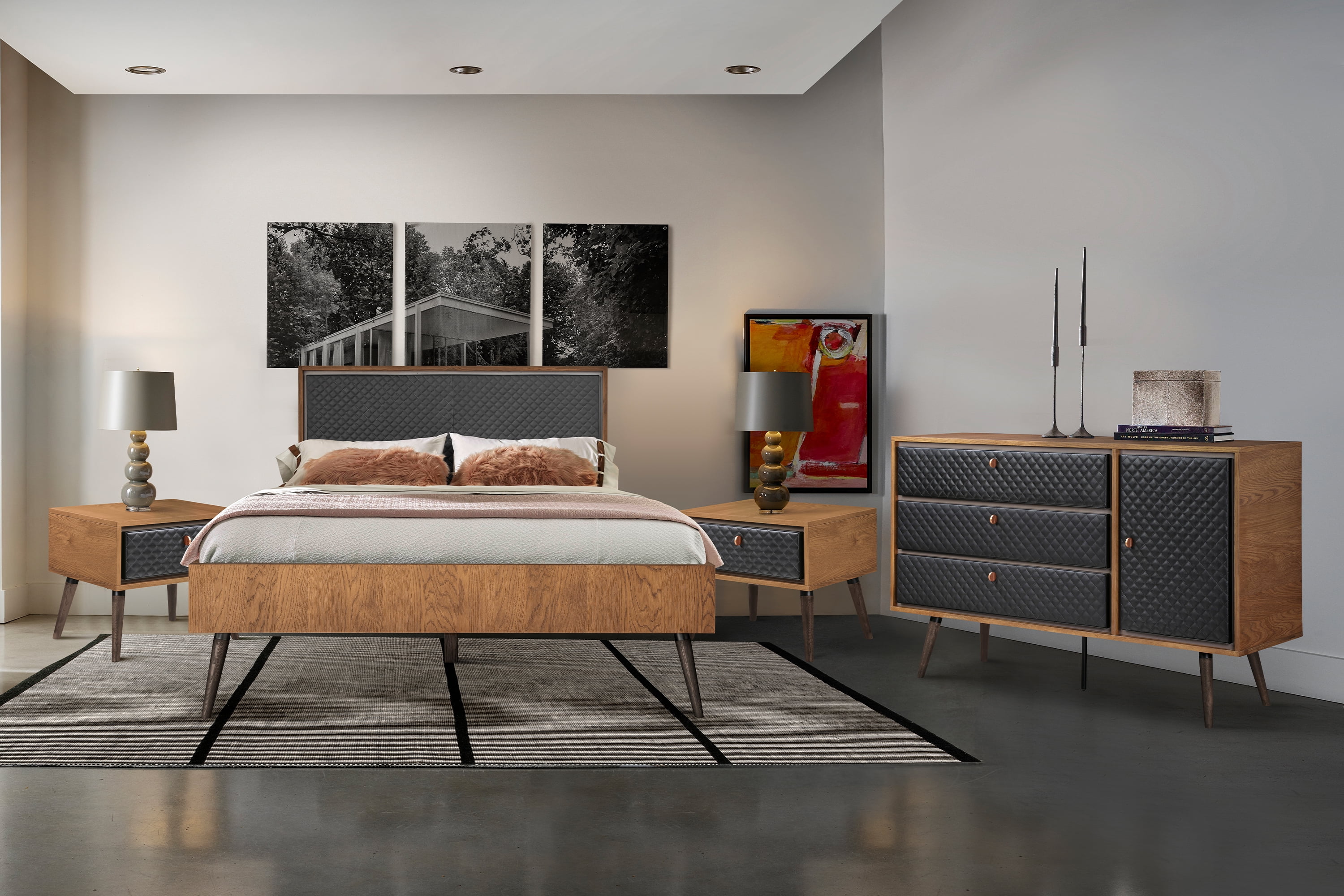 Coco Rustic 4 Piece Upholstered Platform Bedroom Set In Queen With coco-rustic-4-piece-upholstered-platform-bedroom-set-in-queen-with