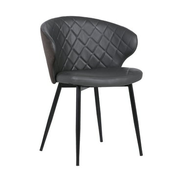 Armen Living Colton Contemporary Dining Chair in Black Powder Coated Finish and Grey Faux Leather - Set of 2