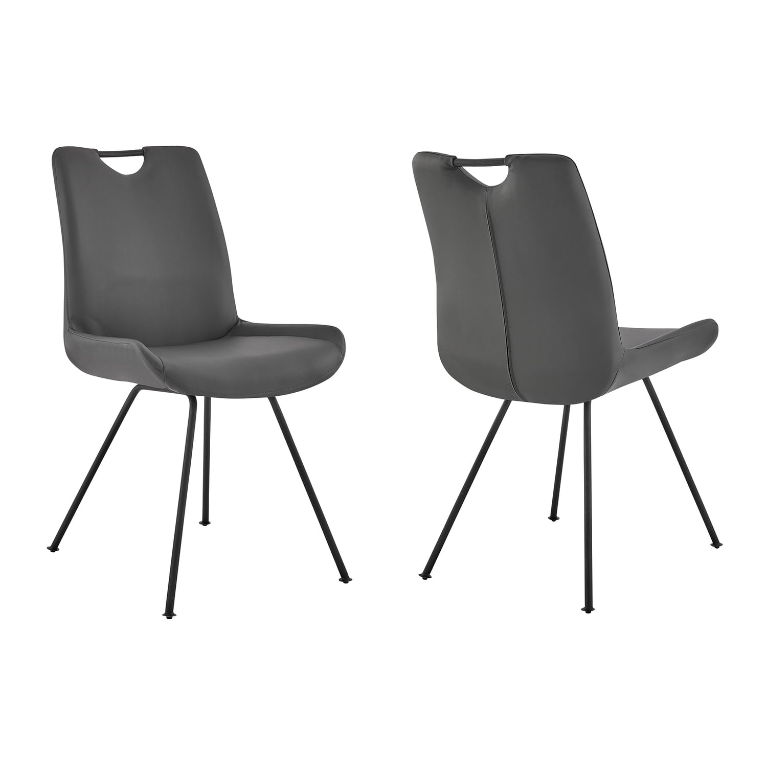 Set of 2 Gray Faux Leather Upholstered Side Chairs with Metal Legs
