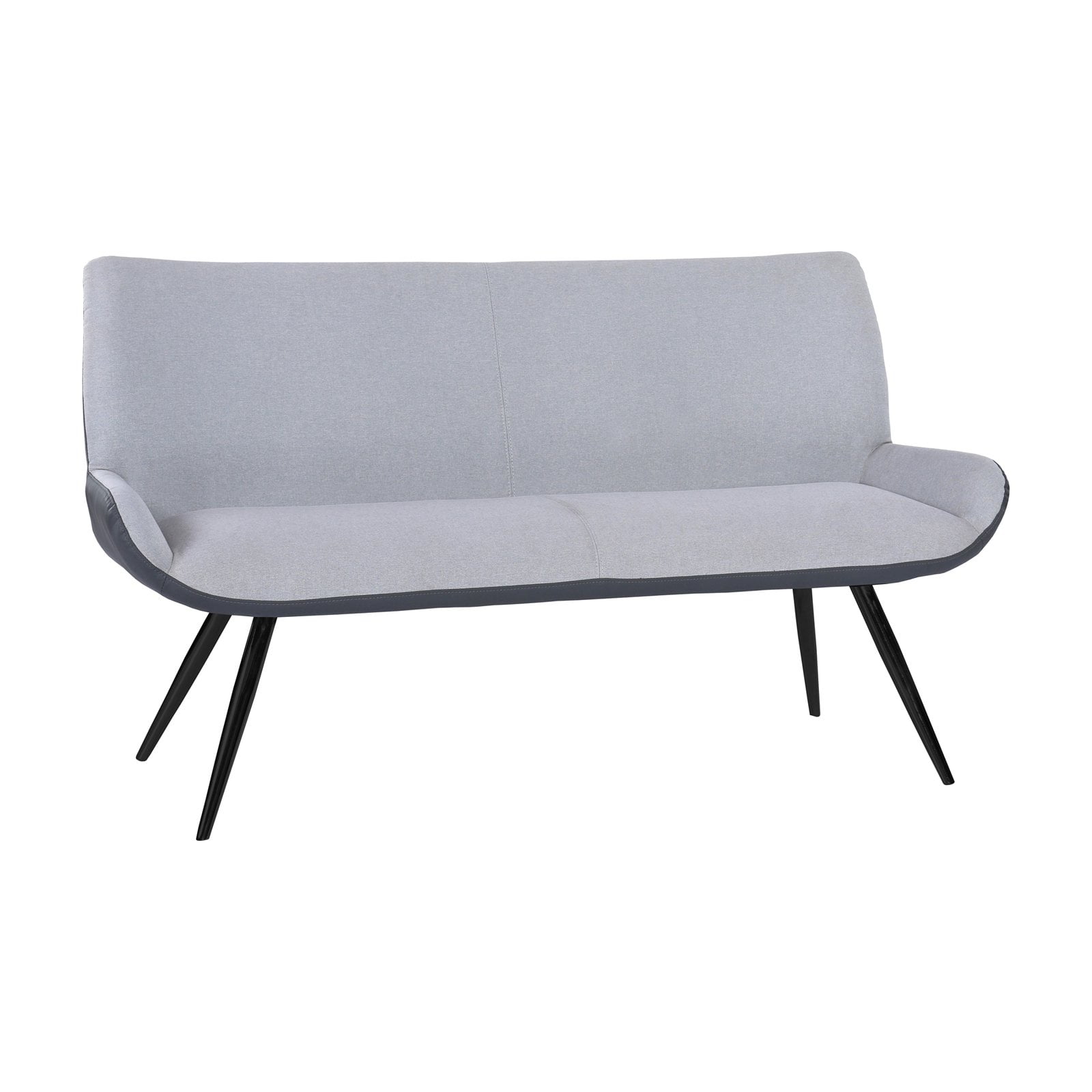 Gray Upholstered Metal Frame Dining Bench with Tall Back