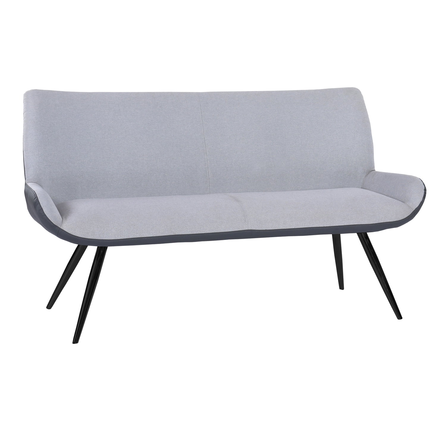 Gray Upholstered Metal Frame Dining Bench with Tall Back